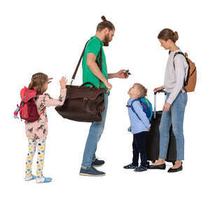 cut out family with travel bags standing