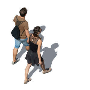 cut out man and woman walking seen from above