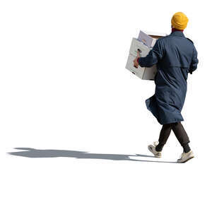 cut out young man carrying a pile of boxes