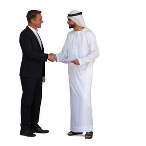 cut out arab man shaking hands with european businessman
