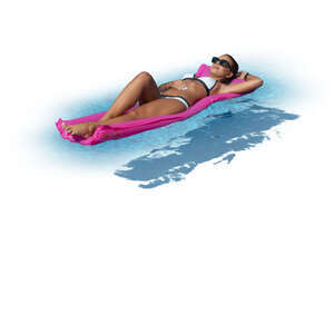 cut out woman sunbathing on an air mattress in the pool