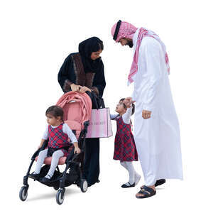 cut out arab family with twin girls standing