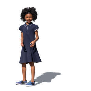 cut out little black girl in a blue dress standing