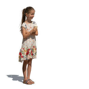 cut out little girl standing and eating ice cream