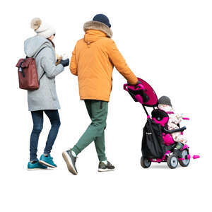 cut out family with a baby in stroller walking