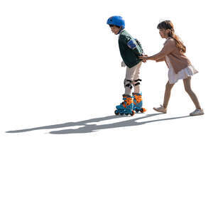 two cut out backlit kids roller skating