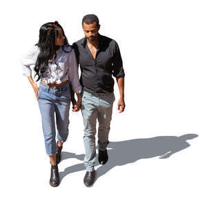 cut out black couple walking seen from above