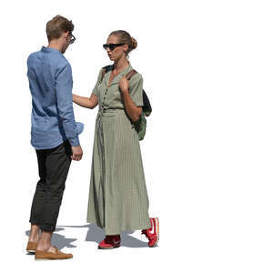 cut out young man and woman standing in the street and talking