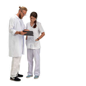 two cut out medical workers standing and talking