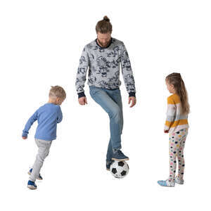 cut out father playing football with two kids