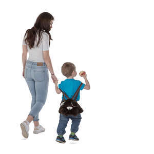 cut out mother and son walking hand in hand