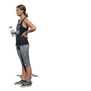 cut out woman working out taking a break and drinking water