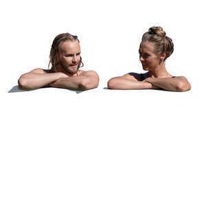 cut out man and woman relaxing in the pool and leaning on the edge