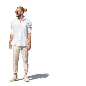 cut out man in a casual white summer outfit standing