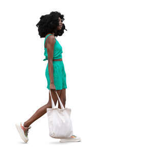 cut out young black woman walking casually