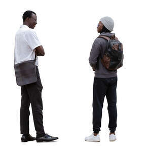 two cut out young black men standing and talking