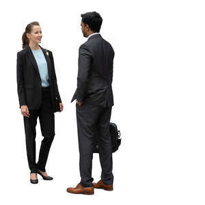 two cut out business colleagues standing and talking