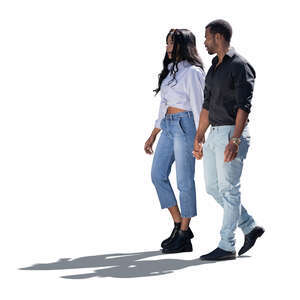 cut out backlit black couple walking hand in hand