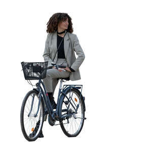 cut out woman on a a bicycle standing and looking back