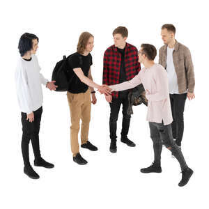 cut out top view of a group of young men standing and greeting