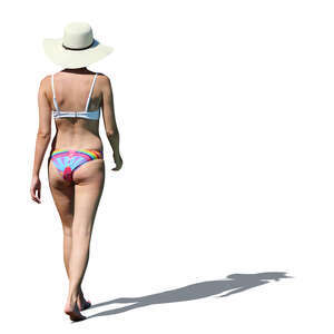 cut out woman in bikini walking in sunlight