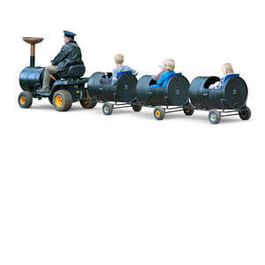 cut out children riding a toy train