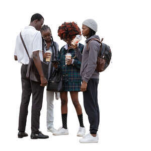 cut out group of four young black people standing and talking