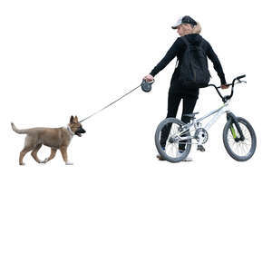 cut out girl with a bike and dog standing
