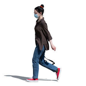 woman with a face mask walking