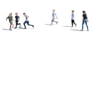 cut out group of children playing football