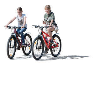 two cut out girls riding bikes side by side