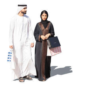 cut out arab man and woman with shopping bags walking