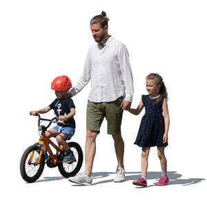 cut out father with two kids walking