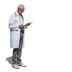 cut out senior doctor standing and reading notes