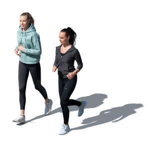 two cut out women jogging seen from above