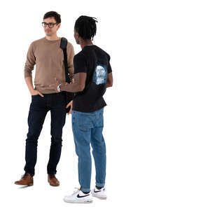 two cut out men standing and talking