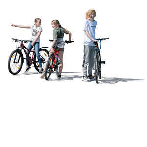 cut out group of children with bicycles talking
