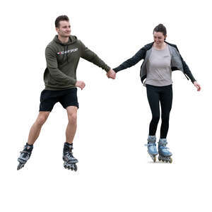 cut out man and woman roller skating hand in hand