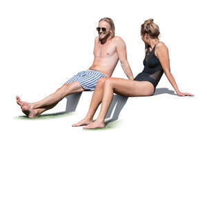 cut out man and woman sunbathing on a terrace