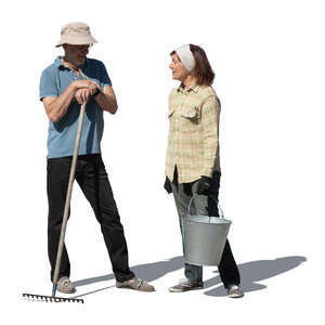 cut out elderly man and woman working in the garden