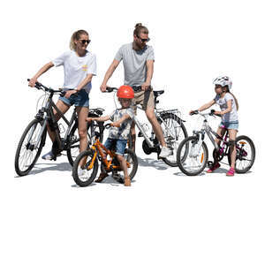 cut out family on bikes standing and talking