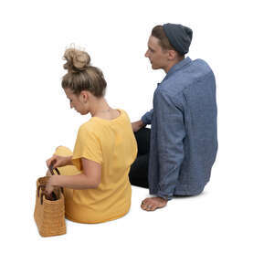 cut out man and woman sitting seen from back angle