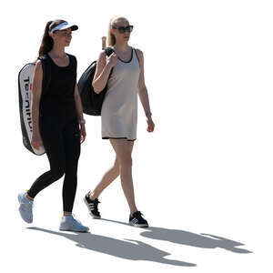 two cut out backlit women going to play tennis