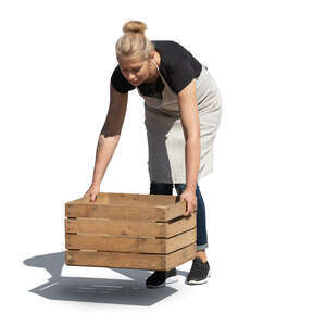 cut out woman lifting a wooden crate