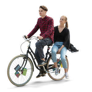 cut out man riding a bike with a woman sitting on the rack