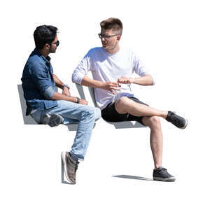 two cut out men sitting and talking