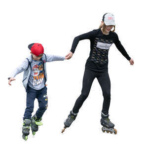 two cut out kids roller skating hand in hand