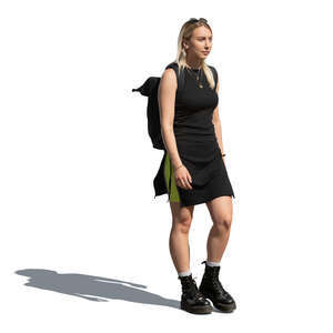 cut out woman in a black summer dress walking