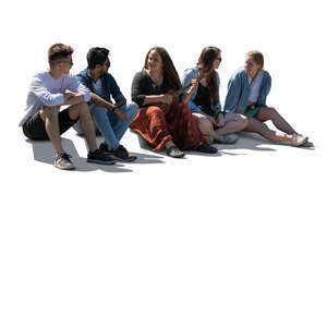 five cut out young people sitting on the sidewalk