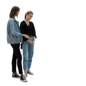 two cut out women standing and talking